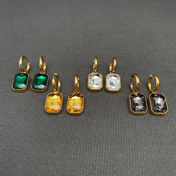 Square Zircon 18K Gold Plated S.Steel Huggie Earrings - FGS for wholesale by Mio Queena