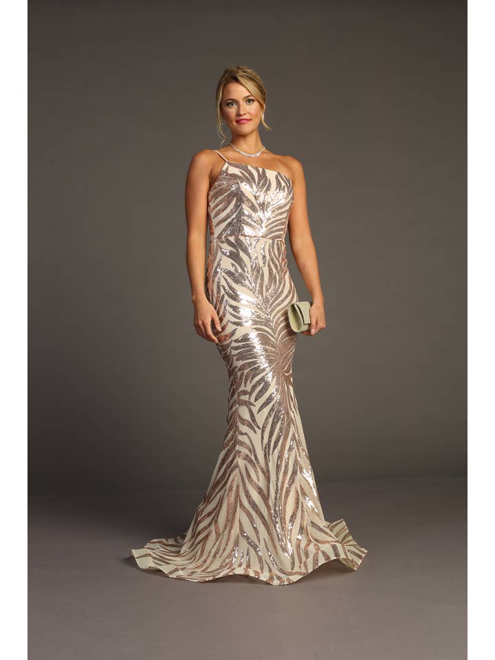 Chicas - Wholesale Gown - Women's - One Shoulder Sequin Metallic Mermaid Dress C8231