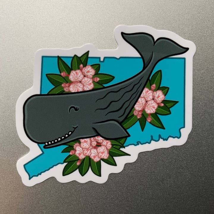 Autocollant : cachalot de l'État du Connecticut et laurier des montagnes. pour la vente par Thruhalia's Art