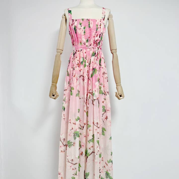 Productseeker - Wholesale Dress – Women's - DR658Y Chiffon Floral Pleated Maxi Dress with Swing Skirt3