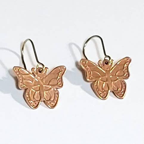 Eclectic Woodchuck - Wholesale Dangle Earrings - Bronze Butterfly Dangle Earrings0