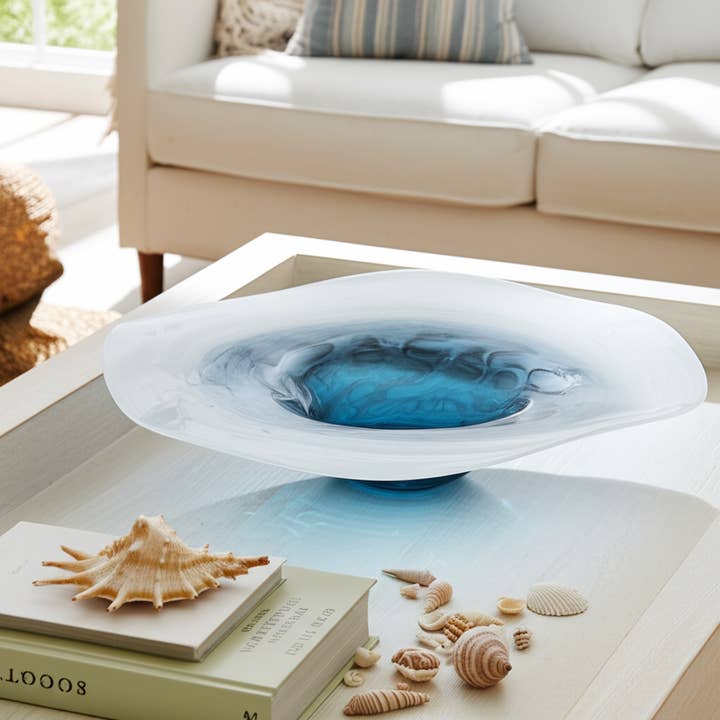 Sagebrook Home - Wholesale Decorative Plate/Dish/Bowl - Glass Coastal-Inspired Waters Decorative Bowl - Blue, 12 in.