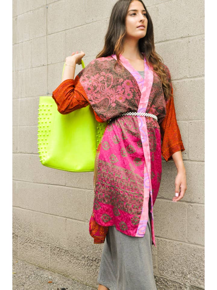 Guru - Wholesale Kimono - Women's - Gratitude Kimono Mixed Print - Upcycled Sari2