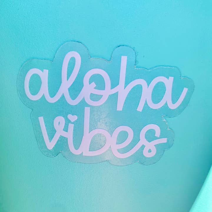 Aloha Vibes White Sticker for wholesale by Debby Sato Designs