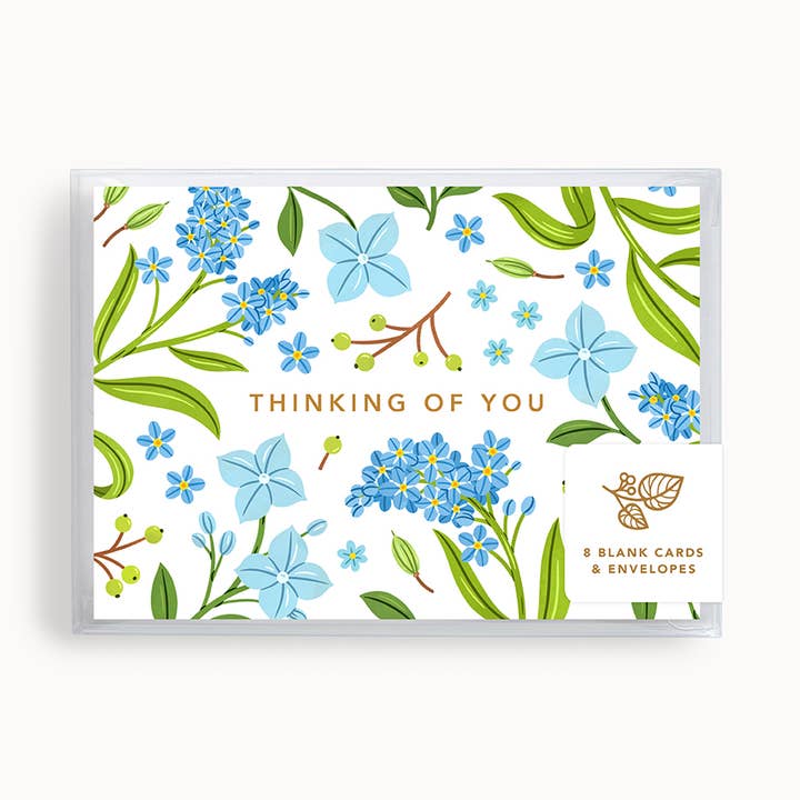 Thinking of you Blue Garden | Mini Card | Boxed Set of 8 for wholesale by Linden Paper Co.