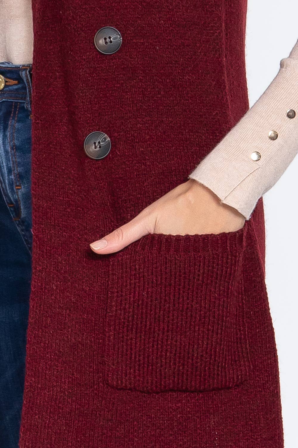 Active Basic | Active USA - Wholesale Outerwear Vest - Women's - Sleeveless Notched Collar Long Sweater Vest29