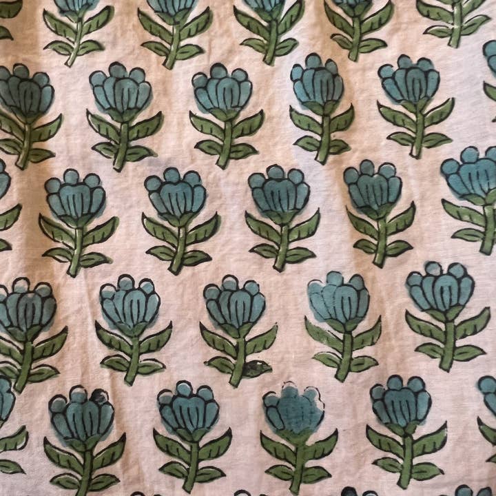 Blue lotus block print cotton maxi skirt for wholesale by Polly Fenwick