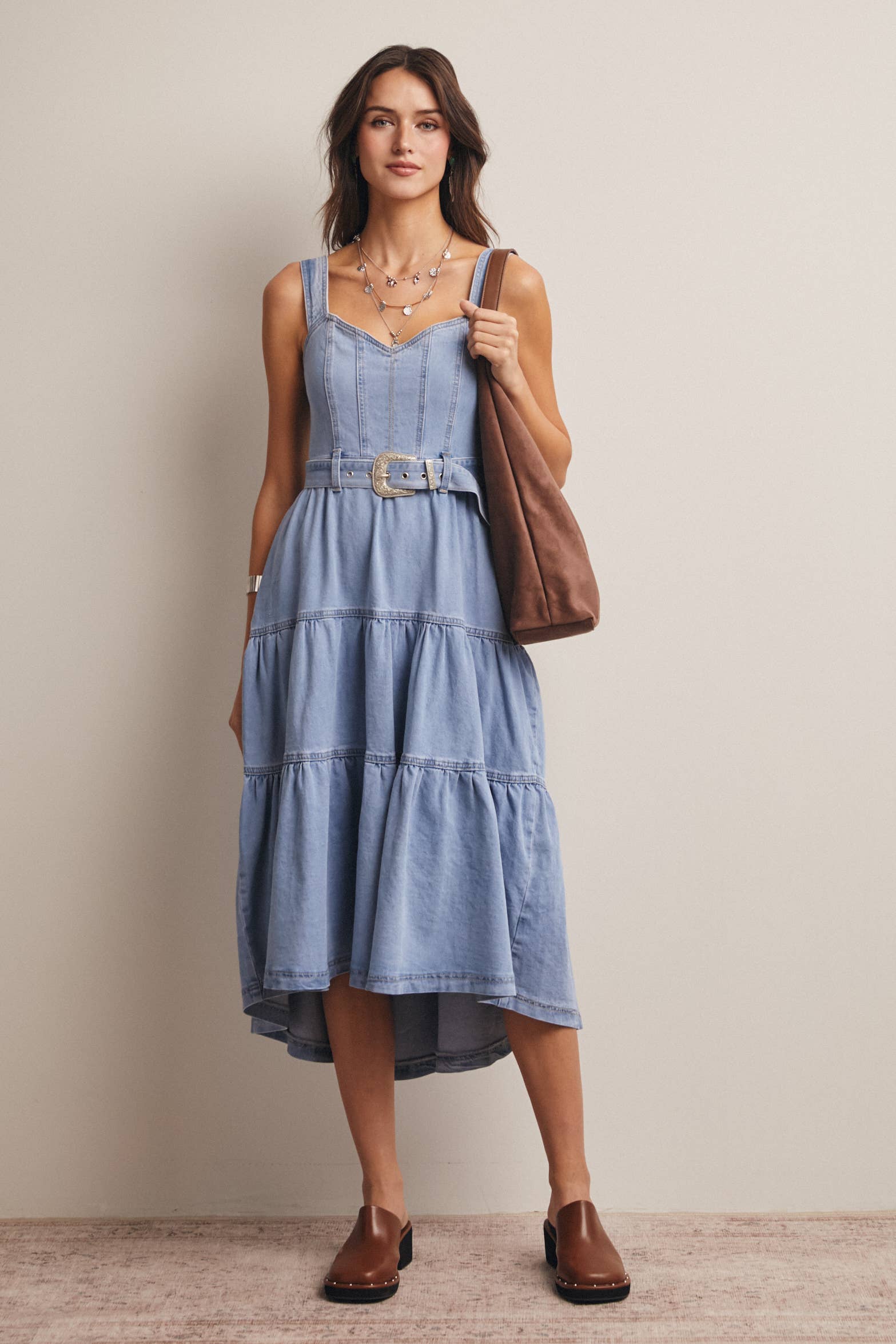 Forte - Wholesale Dress - Women's - Tiered Denim Maxi Dress FD002310