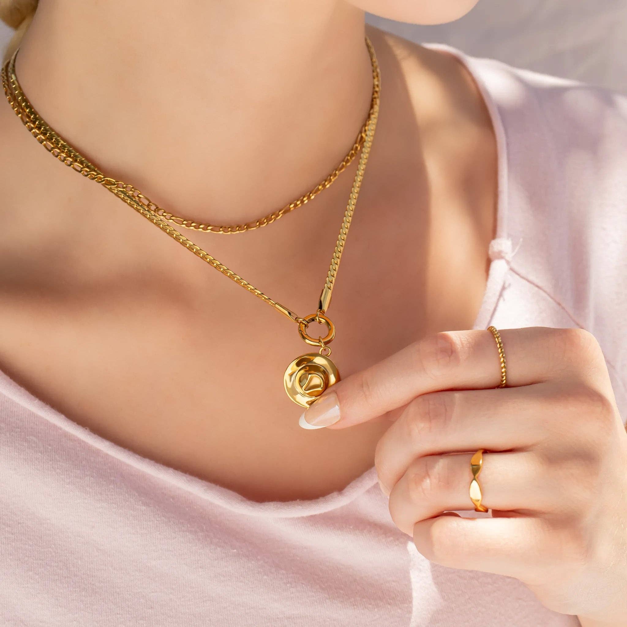 WJW – wholesale Hänge-/berlockhalsband – Halsband med berlockhållare i 18K guld PVD rostfritt stål.8