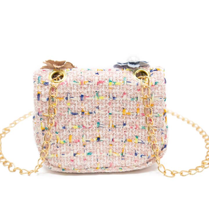 Bewaltz - Wholesale Crossbody Bag - Kids - Mini Tweed Pearly Florals Crossbody - Pink