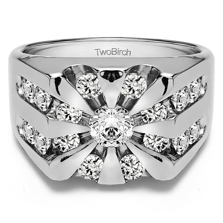 1 CT Round Channel Set Sun Burst Style Men's Ring 925 Silver for wholesale by TwoBirch