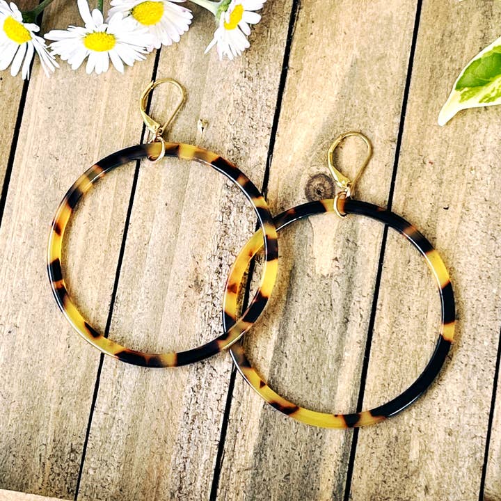 Big Tortoise Shell Hoops for wholesale by Grackle Jewelry