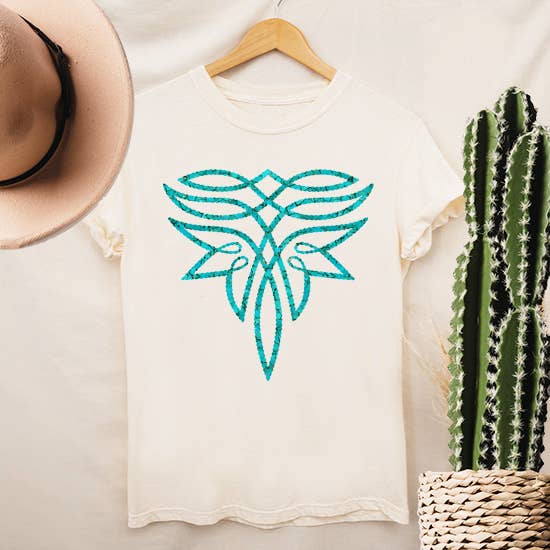 LaLaSista - Wholesale Screen Printed T-Shirt - Women's - WESTERN TURQUOISE BOOT STITCH GRAPHIC T SHIRT