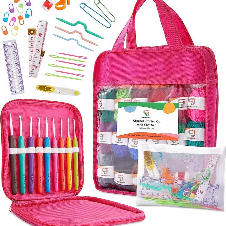 Crochet Kit W/Crochet Hooks, Needles & 24 Yarn for wholesale by Jumbl