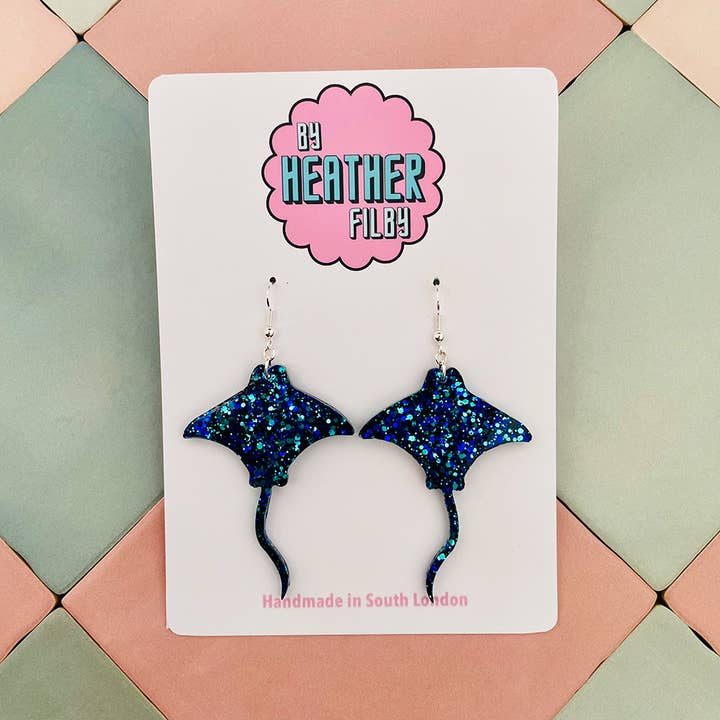 Sting Ray Glitter Resin Earrings for wholesale by By Heather Filby