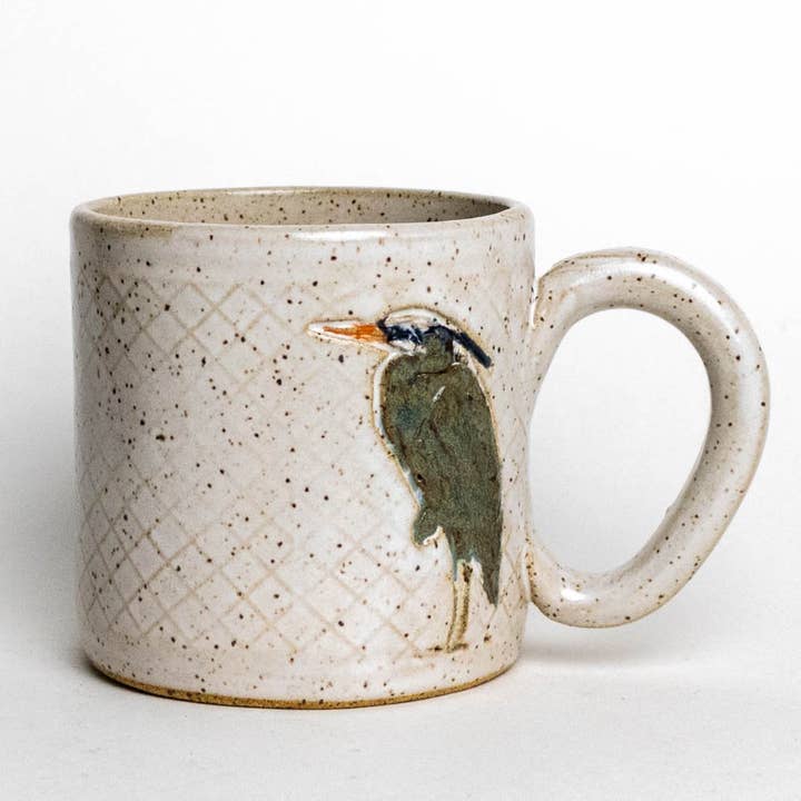 Blue Heron Design Fait Main, dans l'Ohio, Céramique Blanche 10oz pour la vente par White Squirrel Clayworks