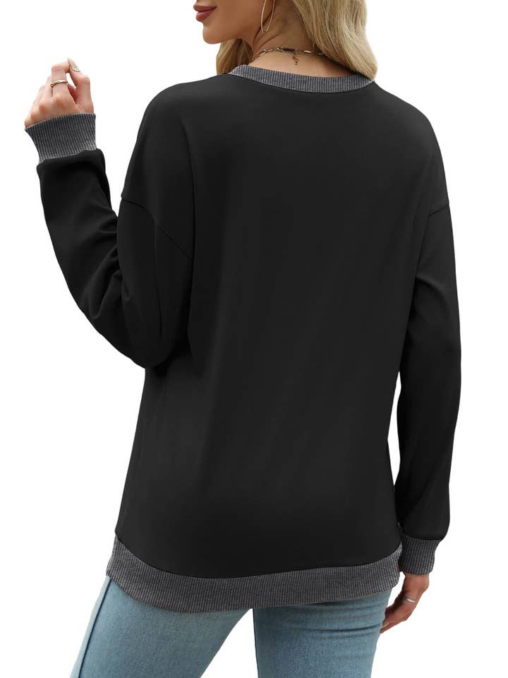 Suhkasana - Wholesale Sweatshirt - Dames - Aanpasbare Colorblock Crewneck Casual Pullover Sweatshirt1