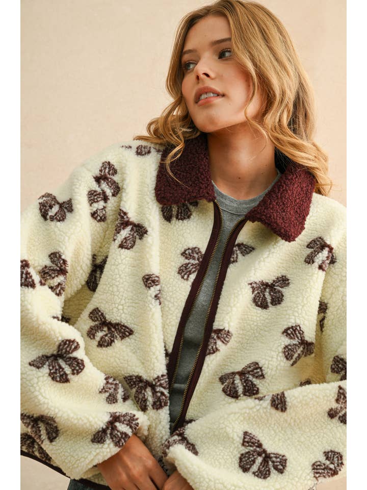 RED BEAN J5374 BOW PATTERN SHERPA JACKET for wholesale on Faire4