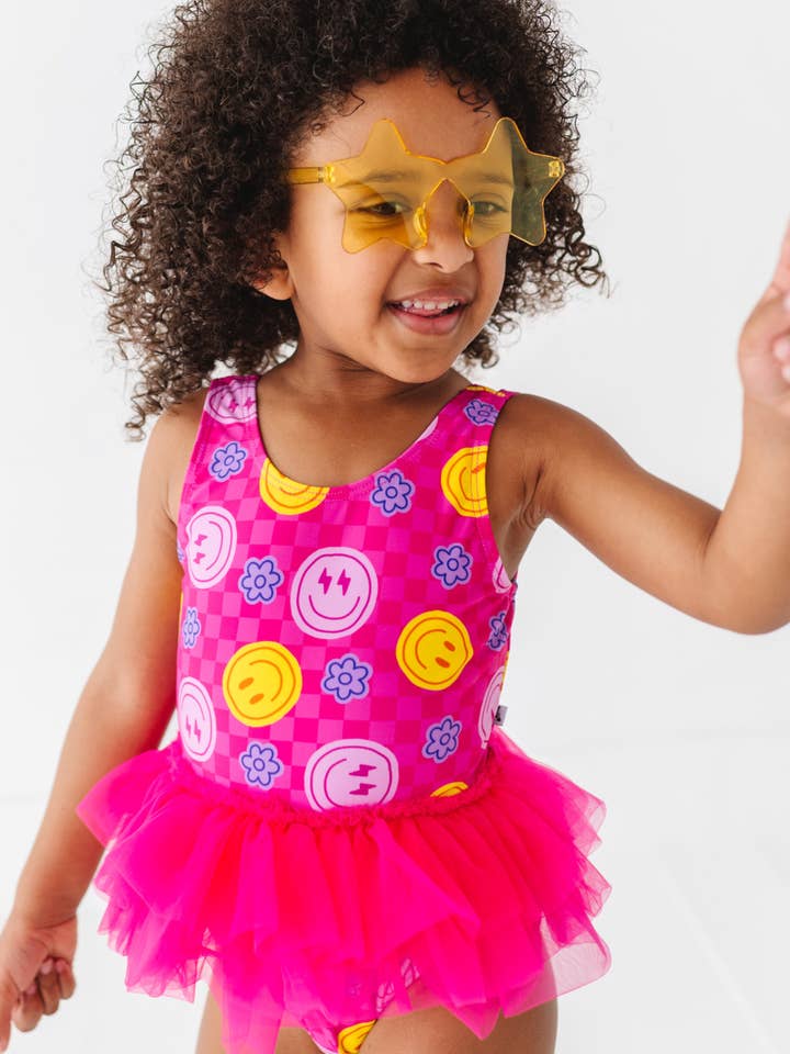 Kiki + Lulu - Wholesale One Piece Swimsuit - Kids - Electric Smiles Swimsuit With Tutu