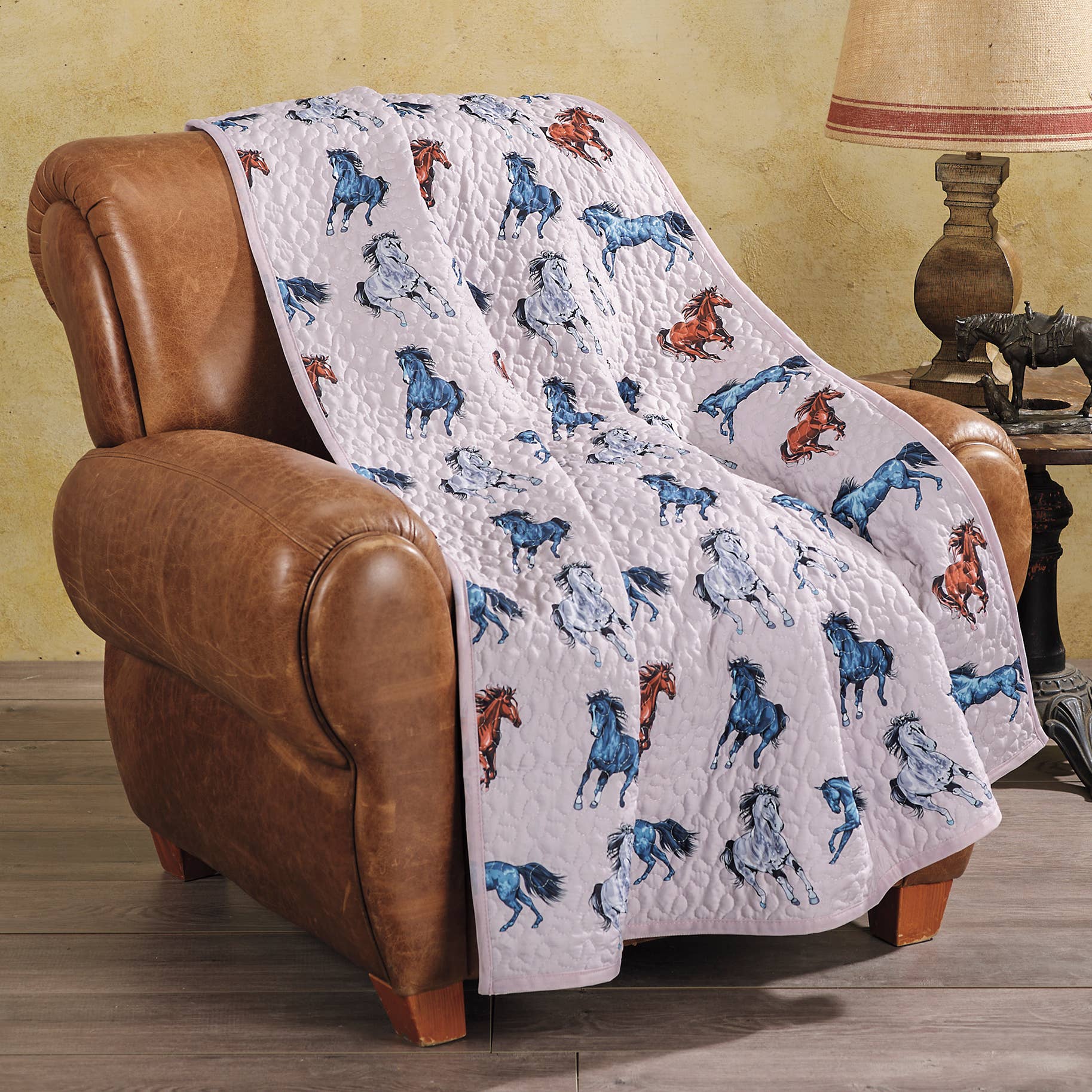 Back in the Saddle - Wholesale Throw Blanket - Running Horses Quilted Throw Blanket1
