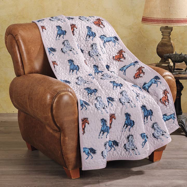 Back in the Saddle - Wholesale Throw Blanket - Running Horses Quilted Throw Blanket1