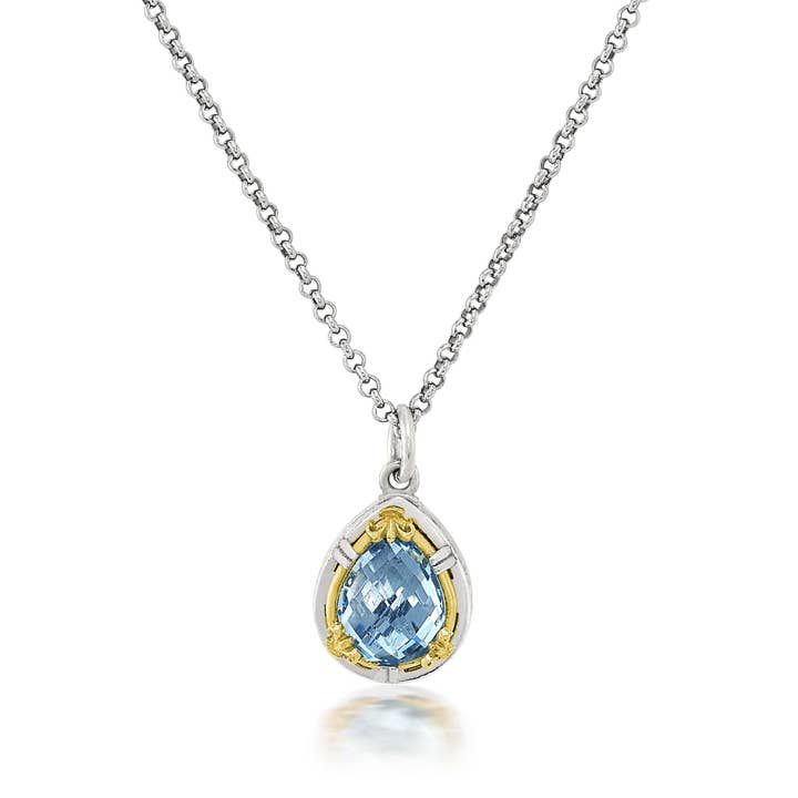 Petit collier en topaze bleue en forme de larme avec vermeil en or 18 carats pour la vente par Anatoli Jewelry