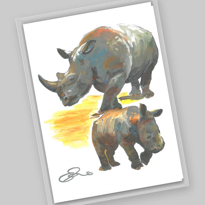Animals – White Rhino & Baby Postcard for wholesale by Eric Hanson Artwork
