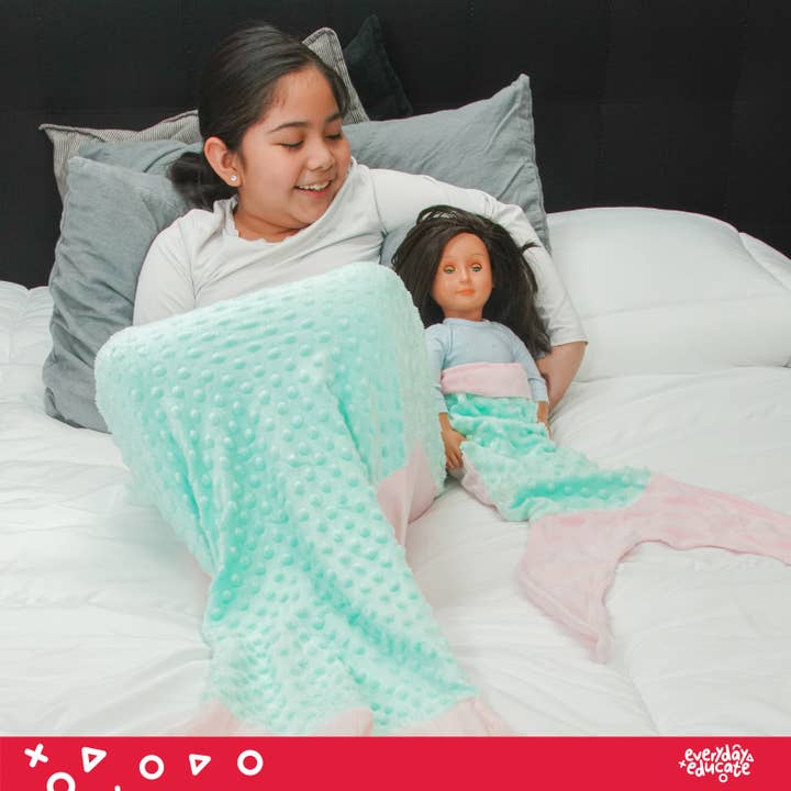 Everyday Educate - Wholesale Bedding blanket – Kids & Baby - Mermaid Tail Blanket for Girls - Aqua (With Bonus Doll Blanket Included)3