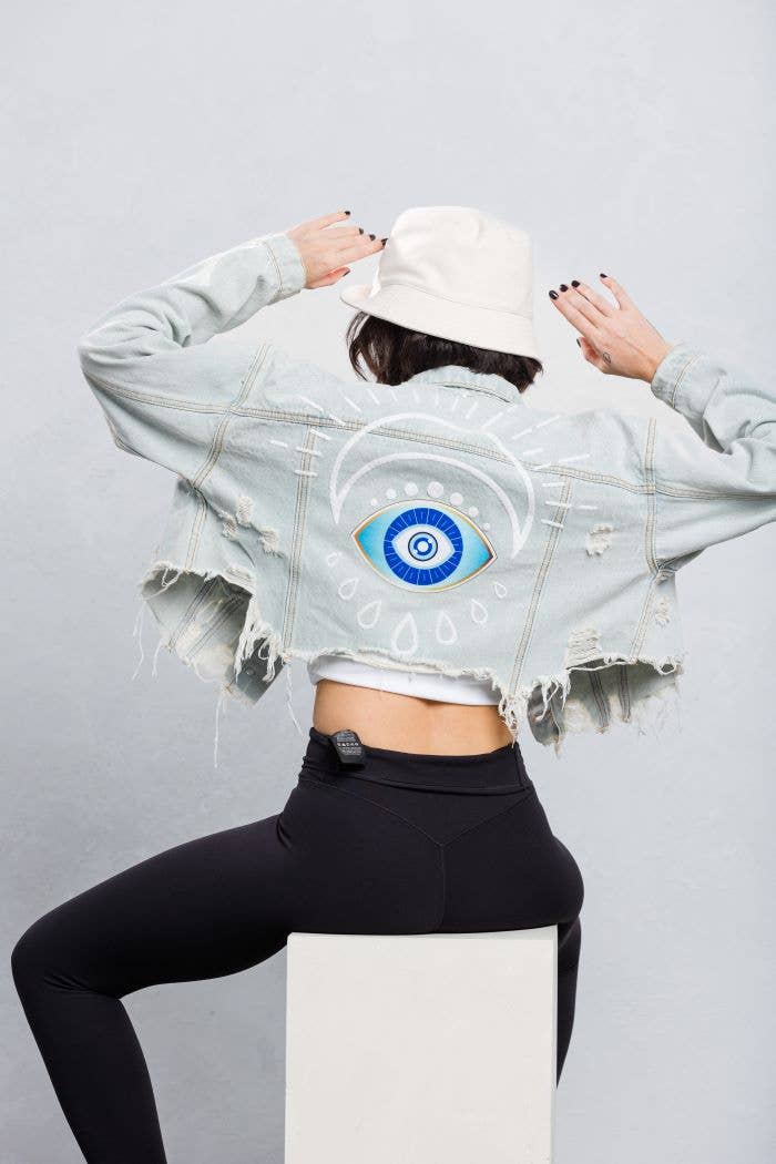 Trio Urban - Wholesale Denim Jacket - Women's - Stay Positive Eye Crop Denim Jacket9