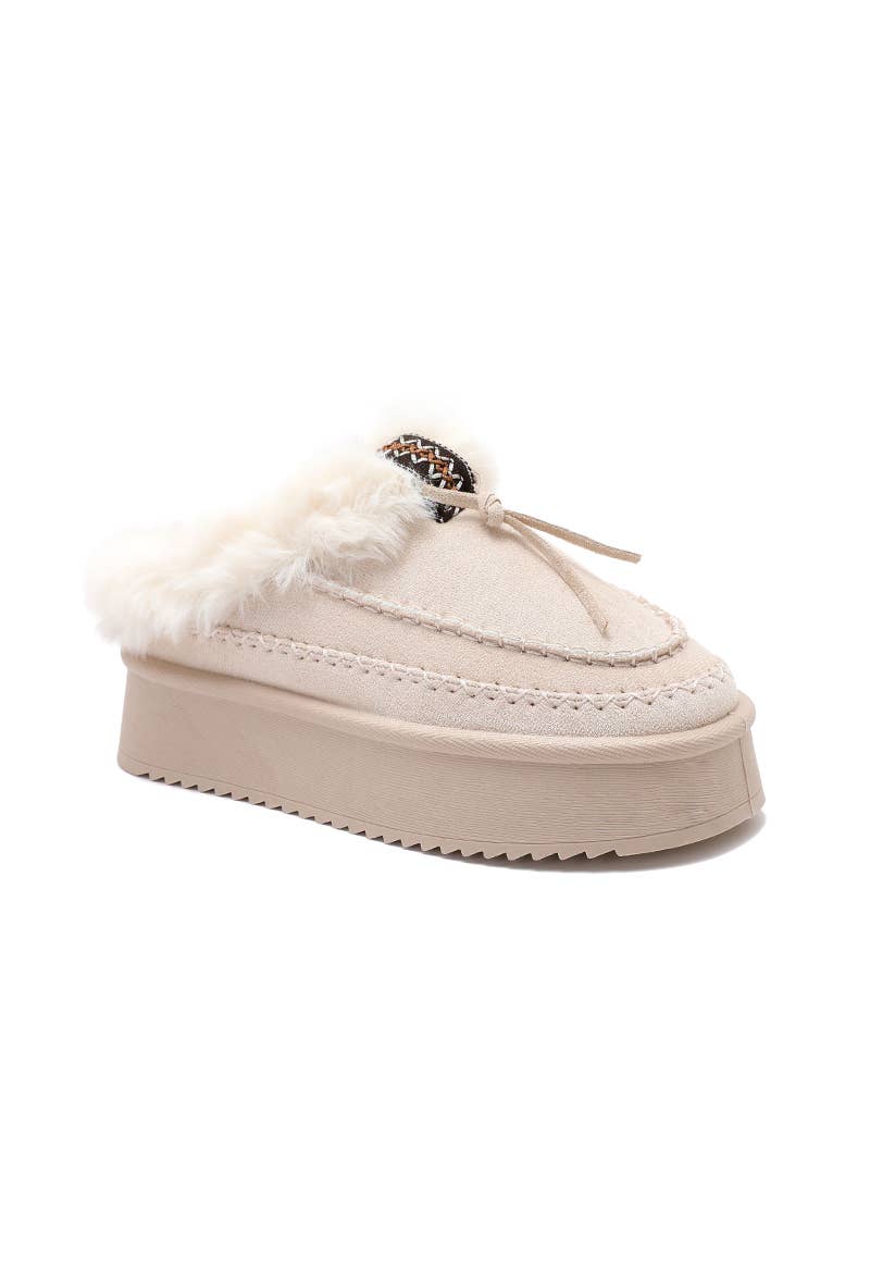 Joia Paris - Wholesale Mules - Women's - Fur-lined mules with thick sole and braided strap RU-210