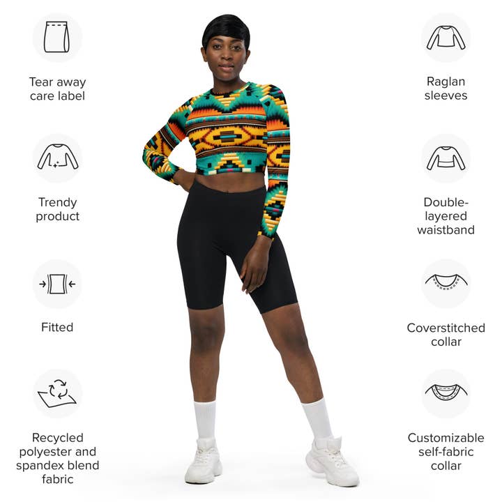 The Adirelounge - Wholesale Shirt - Women's - Yellow Green and Red African Print Women's Long Sleeve Crop Top