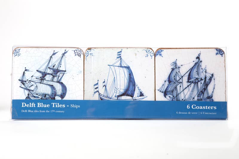 MUSEUM WEBSHOP - Vente Sous-verre - Dessous de verre, ensemble de 6, carreaux bleu de Delft - Navires2
