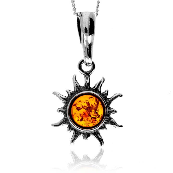 925 Sterling Silver & Genuine Baltic Amber Small Sun / Star Pendant / 784 for wholesale by SilverAmber Jewellery