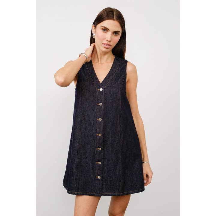 Marigold Denim Shift Dress in Indigo for wholesale on Faire