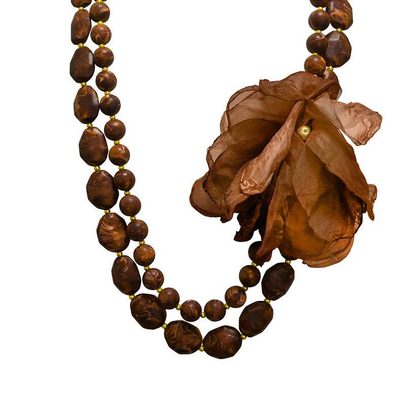 AMORINO SRL - Wholesale Beaded/Pearl Necklace - BEADED NECKLACE WITH FABRIC FLOWER2