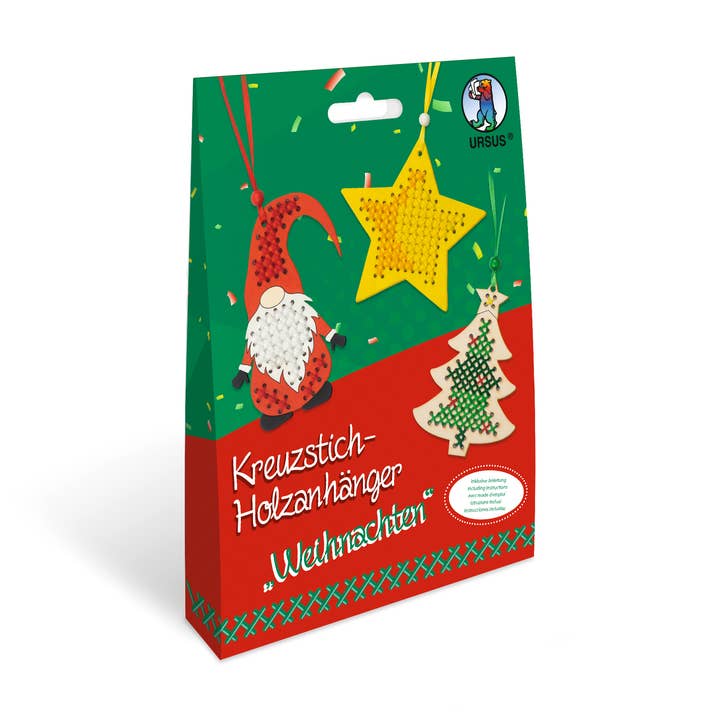 Cross stitch wooden pendant “Christmas” for wholesale by URSUS® / Buntpapierfabrik Ludwig Bähr GmbH & Co. KG