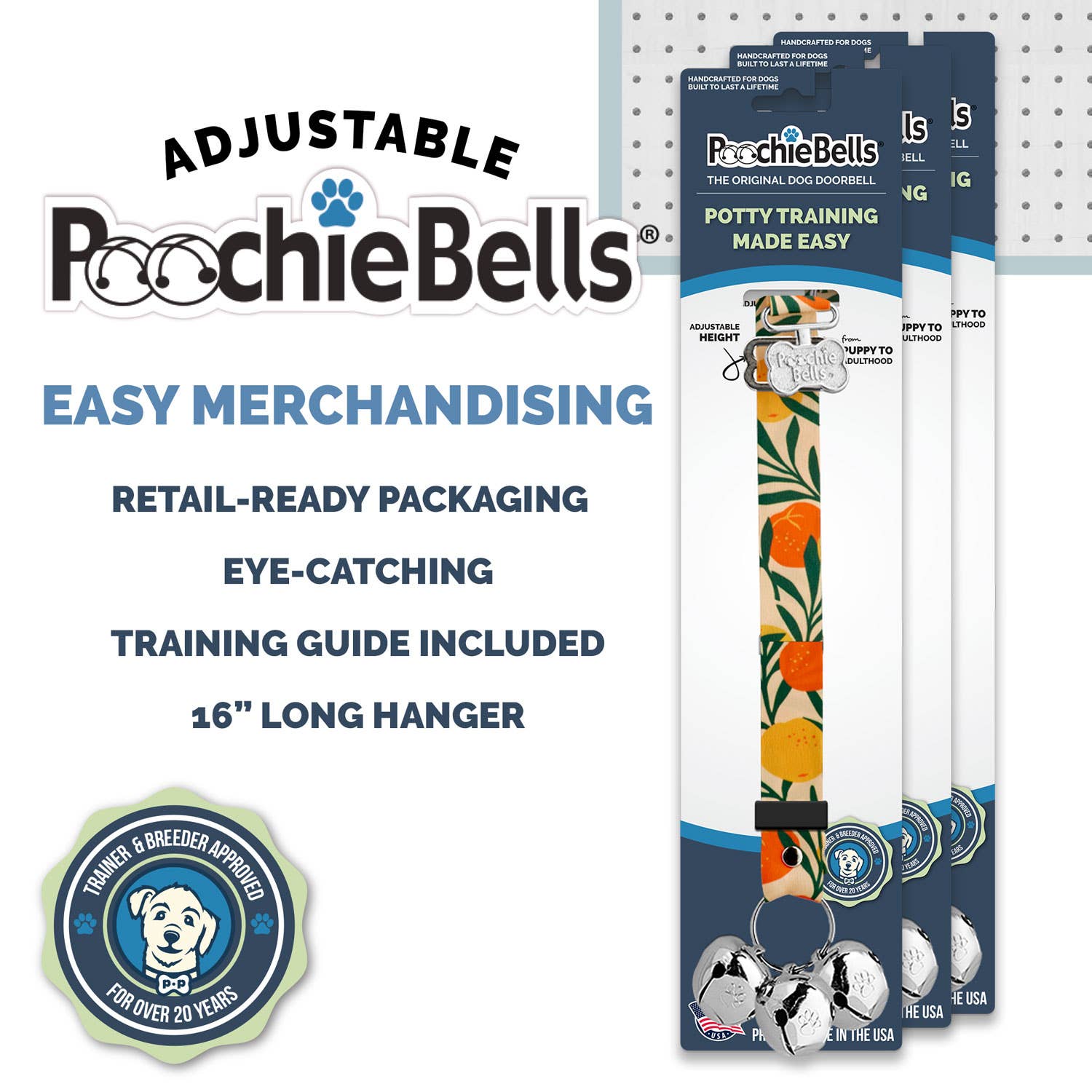 Poochie-Pets – Engroshandel Rengøringsartikler til kæledyr – PoochieBells® Justerbare Hundedørklokker - Havefest2