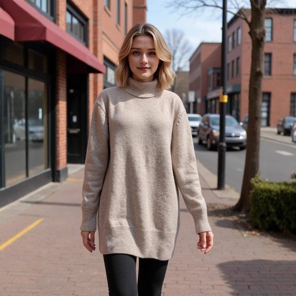 Marayn - Wholesale Knitted jumper – Women′s - Cozy Oversized Turtleneck Knit Sweater for FallWinter0