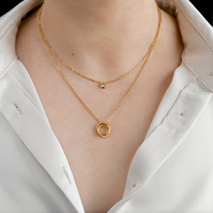 Blueyejewelry - Wholesale Pendant/Charm Necklace - Circle and Bezel Necklace - Layered Bezel Diamond Pendant