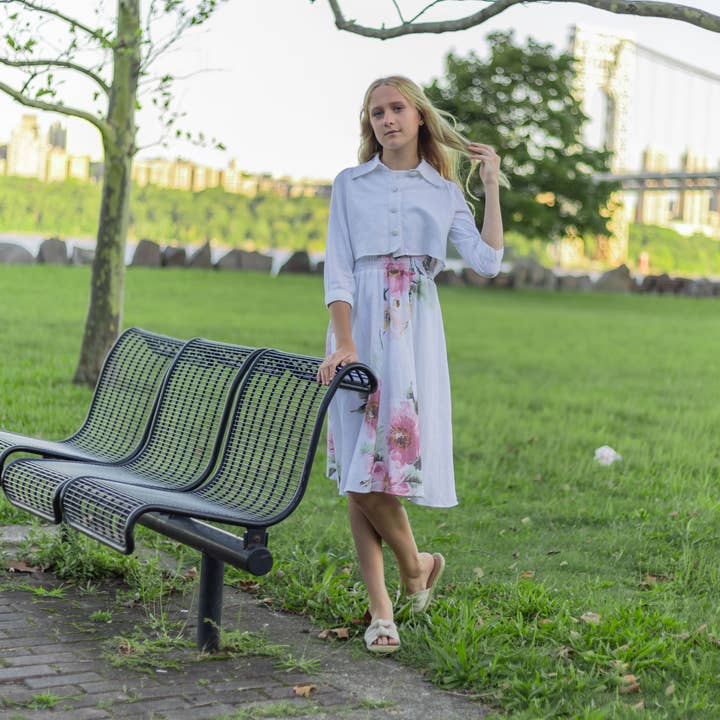 Abito stampato ad acquerello con bolero 219 per la vendita all'ingrosso da parte di Frills and Freckles