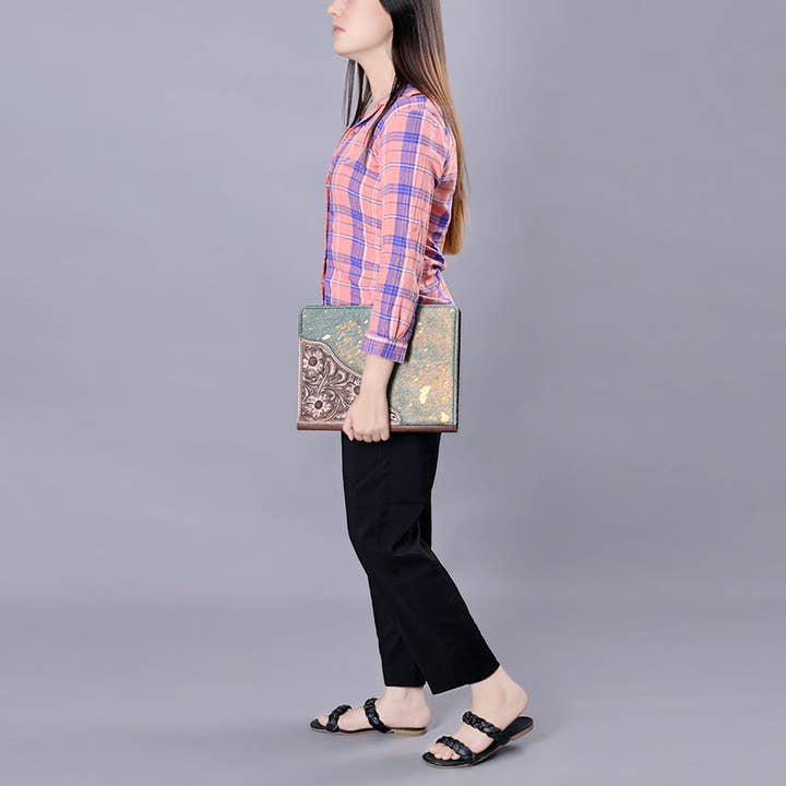 LS Western - Wholesale Journal/Diary - ADBG1040 American Darling Hair-on Cowhide Floral Tooled Leather Western Portfolio3