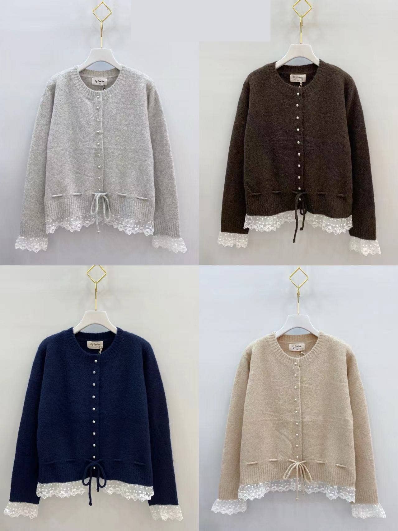 KY CREATION PARIS - Wholesale Cardigan - Women's - Knit cardigan with lace and pearl buttons0