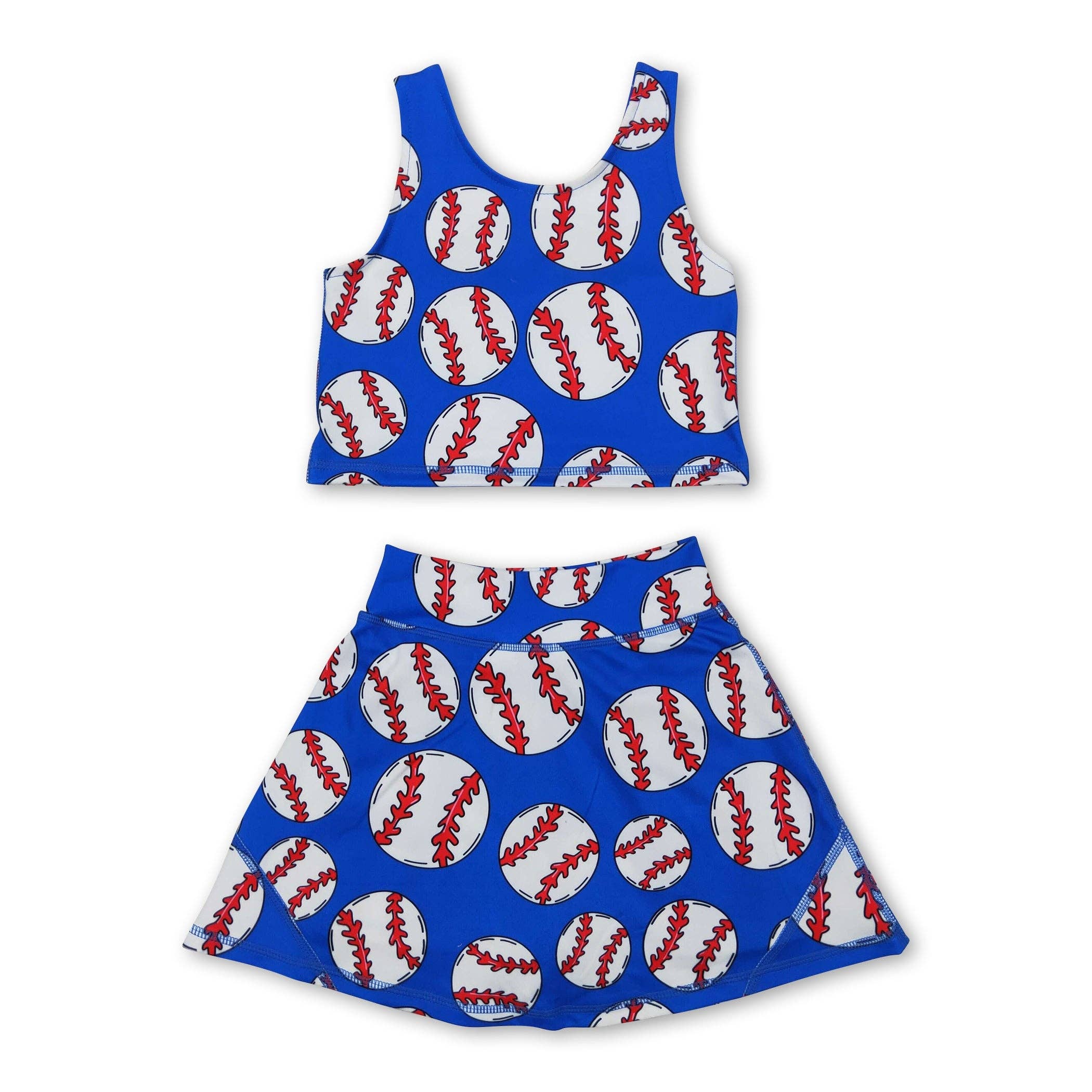 Yawoo Garments - Wholesale Activewear Set - Kids - Sleeveless blue baseball top skirt girls activewear clothing set0