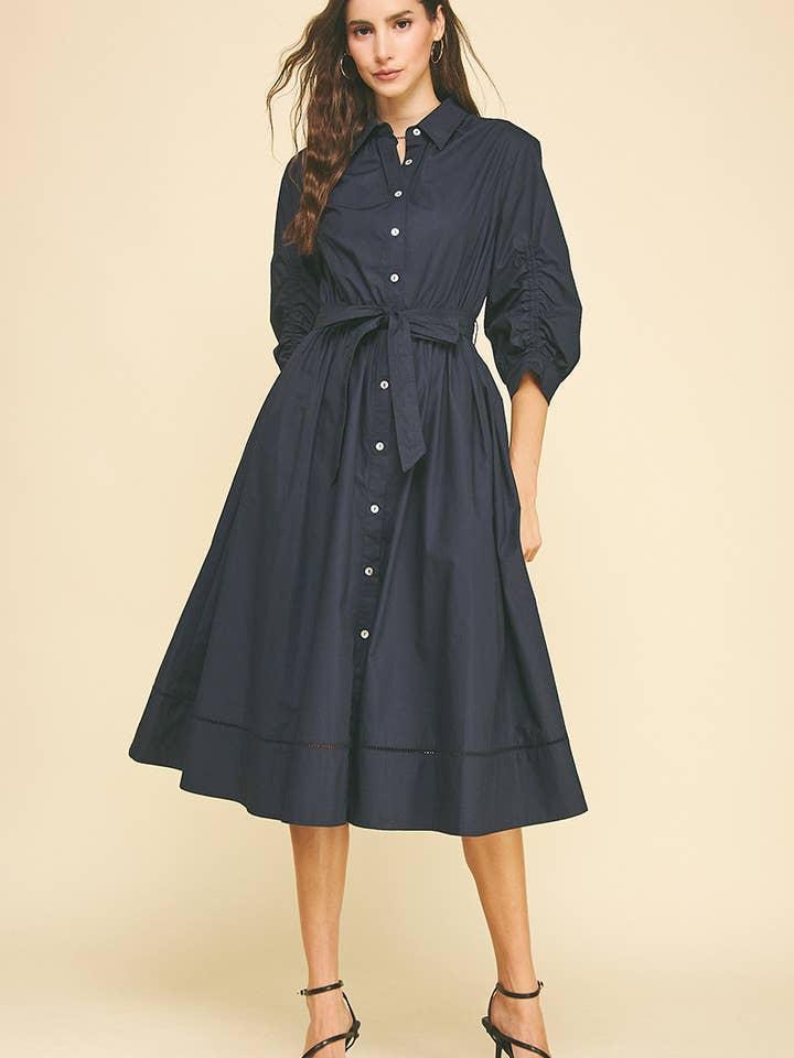 VESTIDO MIDI ABOTONADO CON DETALLES DE OJALES - 6566D para venta al por mayor de PINCH