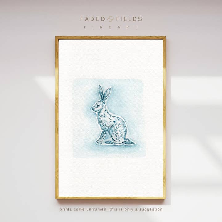 "Mayan Blue Rabbit" Art Print for wholesale by Faded Fields