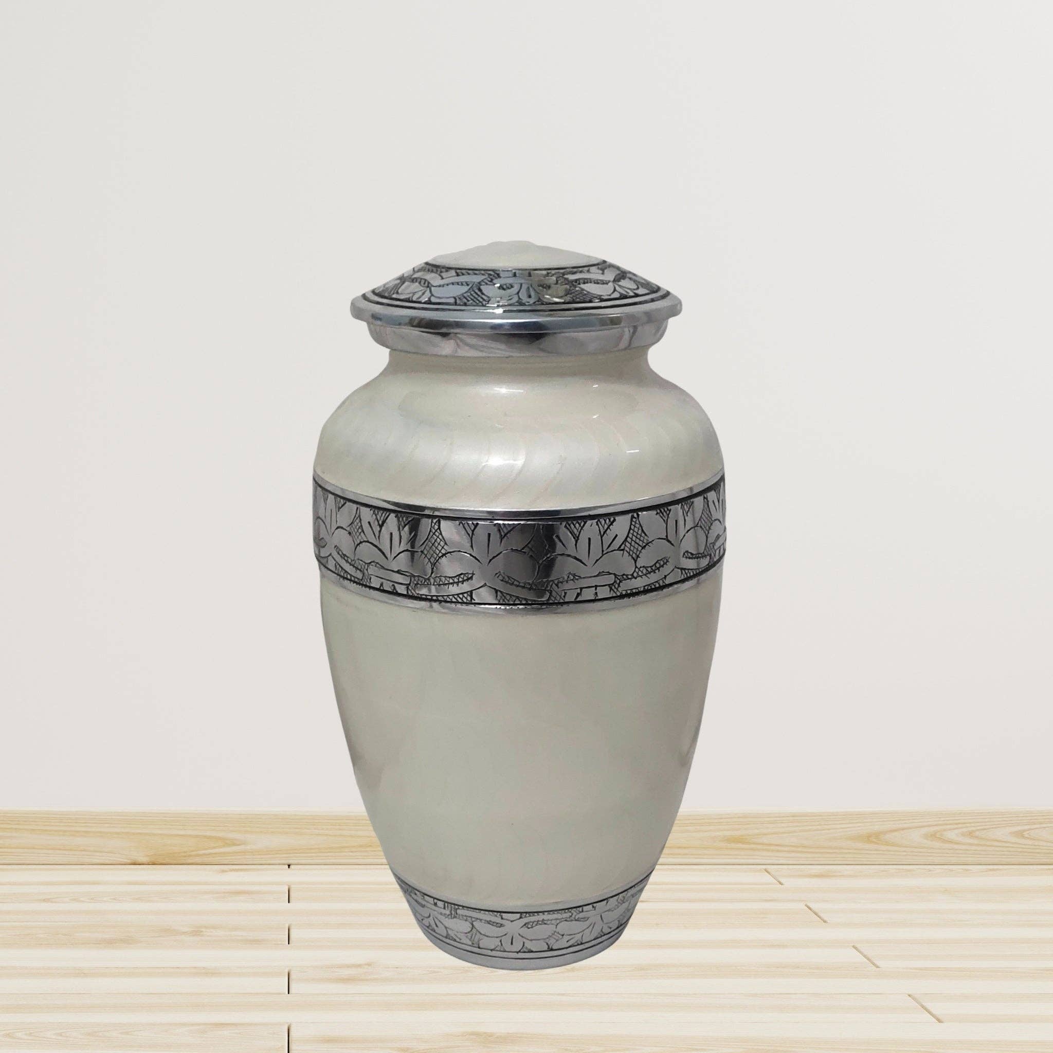 Plutus imports – wholesale Urn – Aluminum Classic Leaf Pattern Adult Cremation Urn5