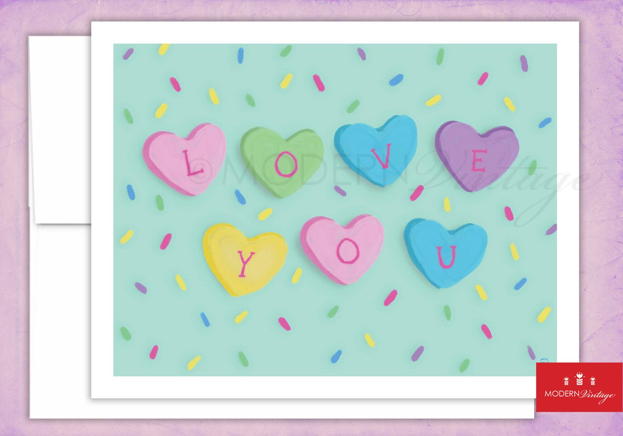 Modern Vintage Design Studio - Wholesale Valentine's Day Card - Love You Conversation Heart Candy Valentine Notecard