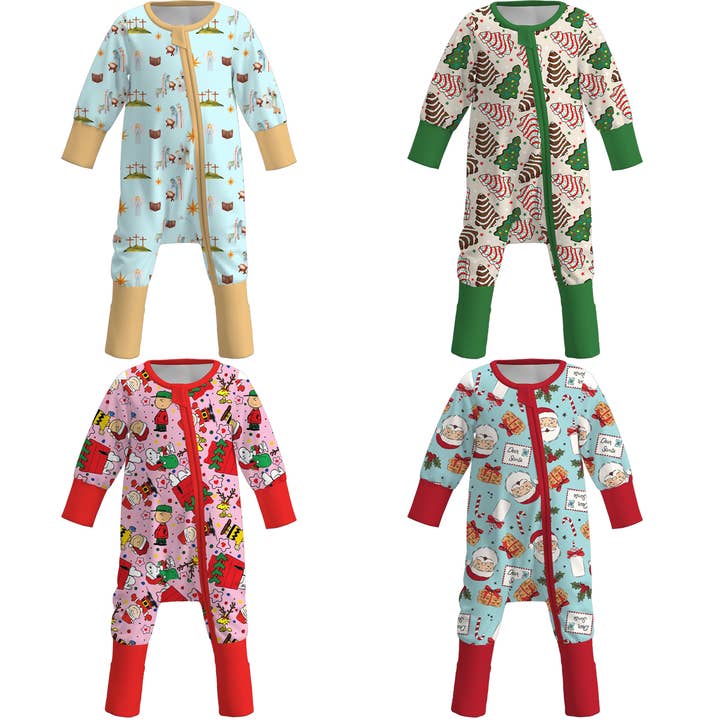 Auraquise - Wholesale Sleepsuit - Baby - Baby Girls Christmas Winter Santa Gift Print Soft Sleepwear Pajamas1