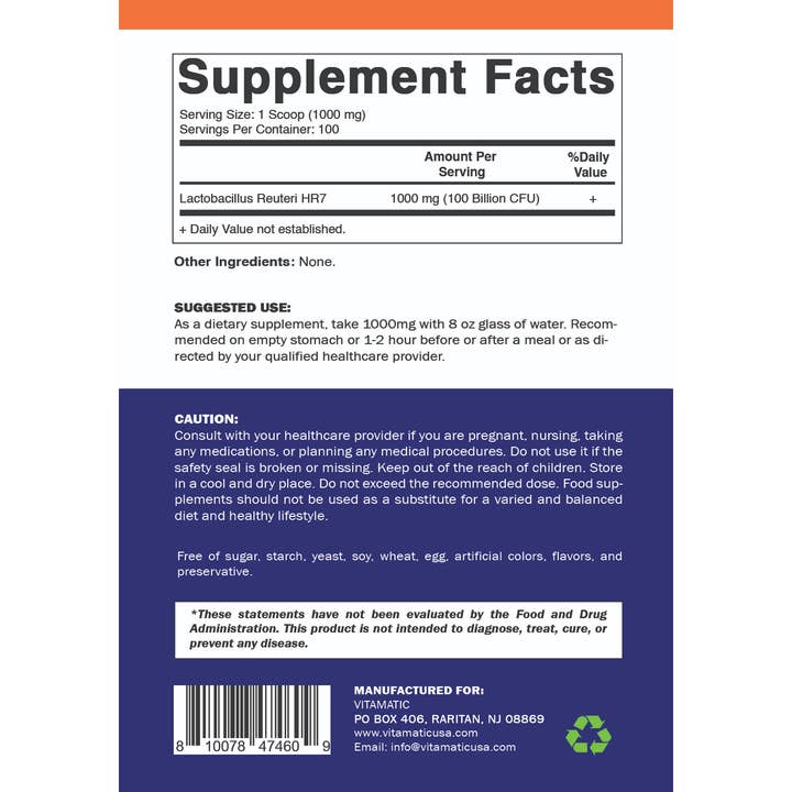 Vitamatic - Wholesale Oral Supplement/Vitamin - Vitamatic | Lactobacillus Reuteri Probiotic Powder| 100 Gram