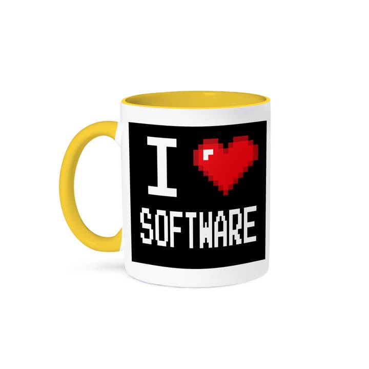3dRose - Wholesale Coffee Mug - 3dRose, Geeky Old School Pixelated Pixels 8-Bit I Heart I Love Software, Mug